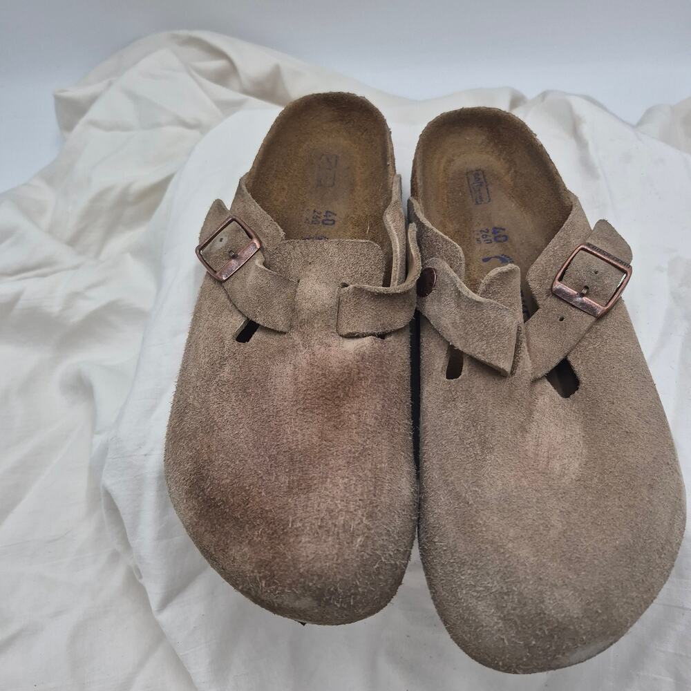Birkenstock Boston Suede Taupe Slip-on clog Mule Soft footbed size 40 us 9-9.5
